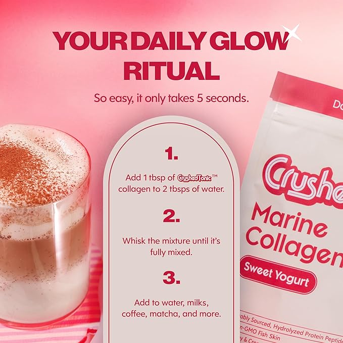Crushed Tonic Marine Collagen Powder Korean Beauty Drink with Hydrolyzed Collagen Peptides for Skin Hair &amp Nails | Gluten-Free Halal &amp Kosher (Sweet Yogurt Yakult 30 Servings (150 g) Pouch