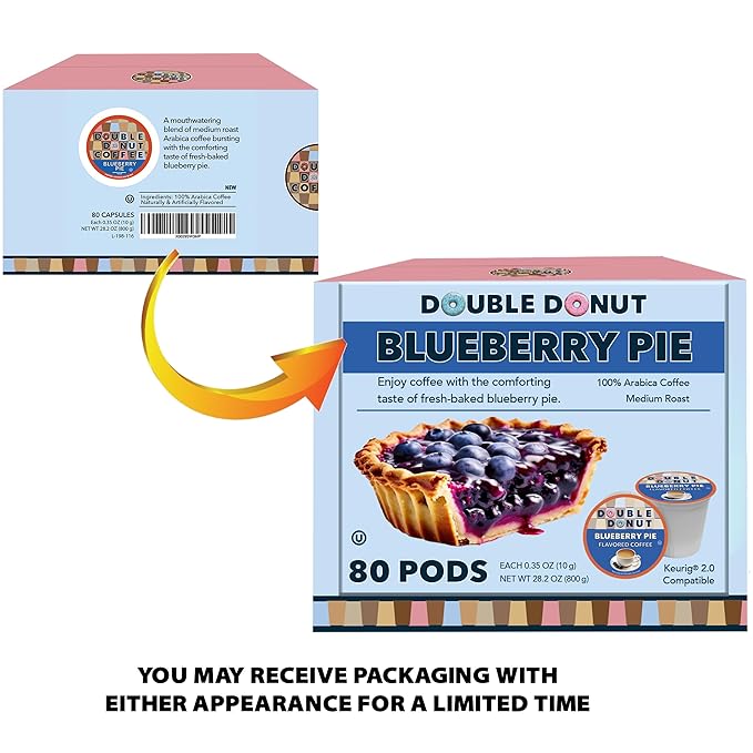 Double Donut Coffee Blueberry Coffee in Single Serve Pods Flavored Coffee For the Keurig K Cups Brewer 80 Cups