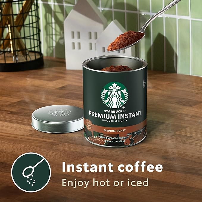 Starbucks Premium Instant Coffee Medium Roast Coffee Arabica Beans Three 3.17 oz Tins (Pack of 2)