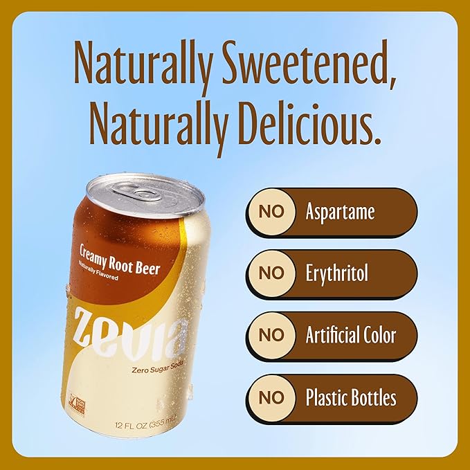 Zevia Zero Calorie Soda Creamy Root Beer 12 Fl Oz (Pack of 20)