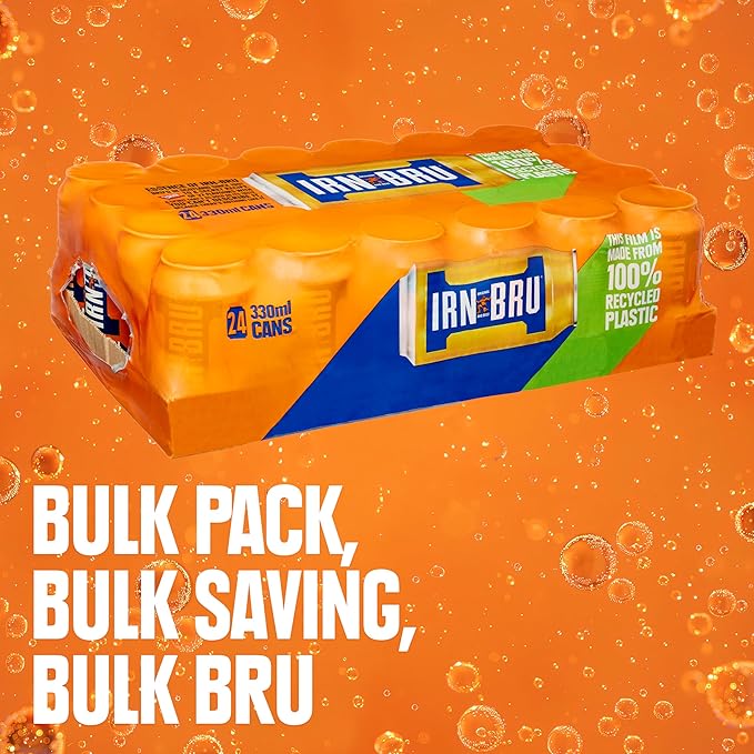 IRN-BRU Original Scottish Sparkling Soda Citrus Flavored Carbonated Drink - Sparkling Flavored Soft Drink 32 Flavor Recipe 11.1 fl oz Cans Pack of 24