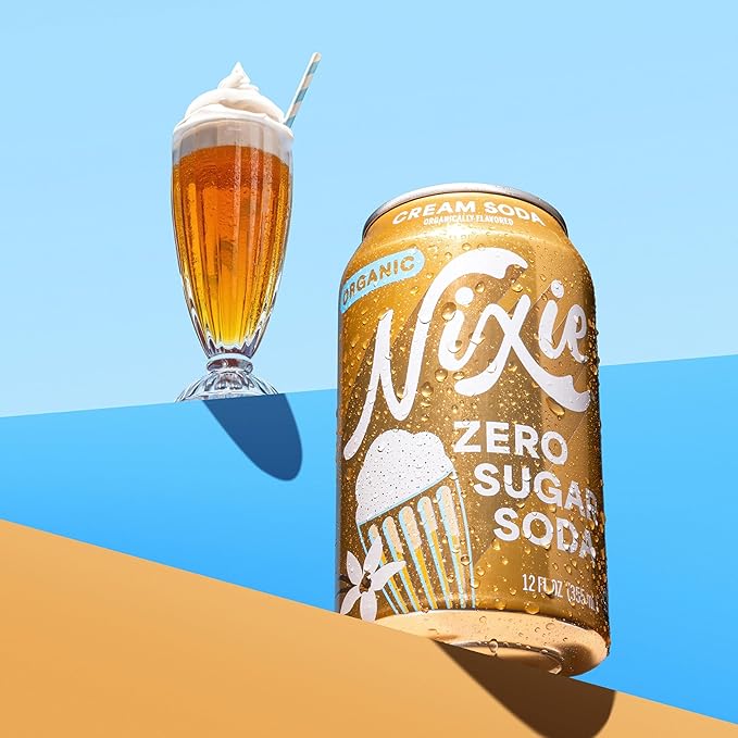 Nixie Organic Zero Sugar Soda Cream Soda Healthy Soda Pop Non-GMO 0 Sugar 0 Calories Caffeine Free 12oz Cans (12 Pack)