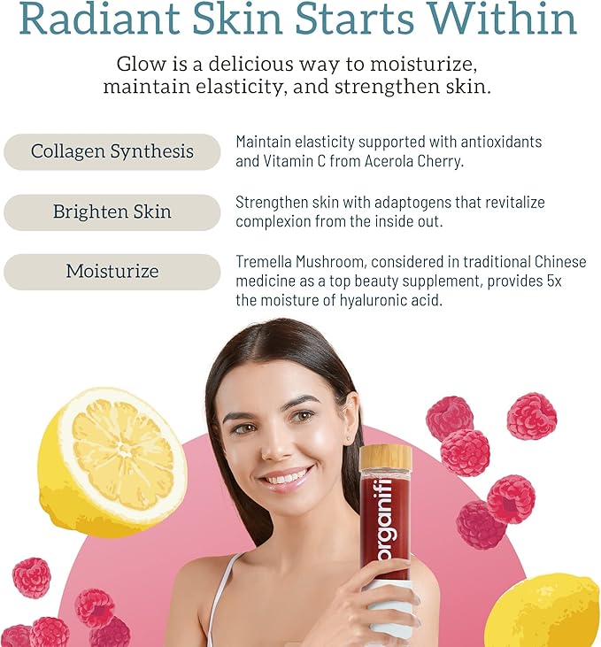 Organifi Glow - Vegan Collagen Powder for Women - Organic Flavored Water Ingredient 30 Servings
