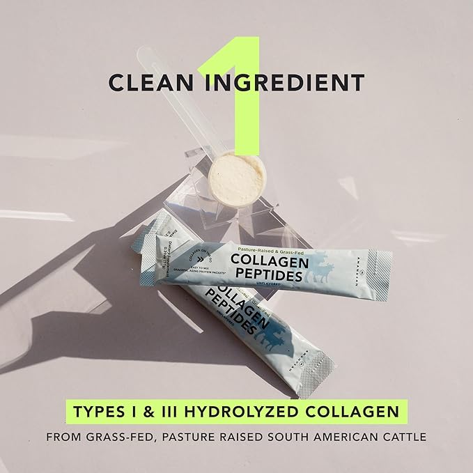 AMANDEAN Collagen Peptides Powder Packets | 30 Individual Stick Packs | Grass-Fed Hydrolyzed Collagen Protein | Unflavored Easy to Mix | Travel Friendly | Promotes Healthy Gut Skin Hair Nails.