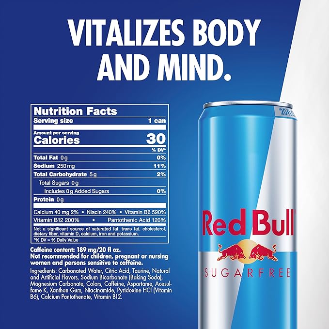 Red Bull Energy Drink Sugar Free 20 fl oz (Pack of 12)