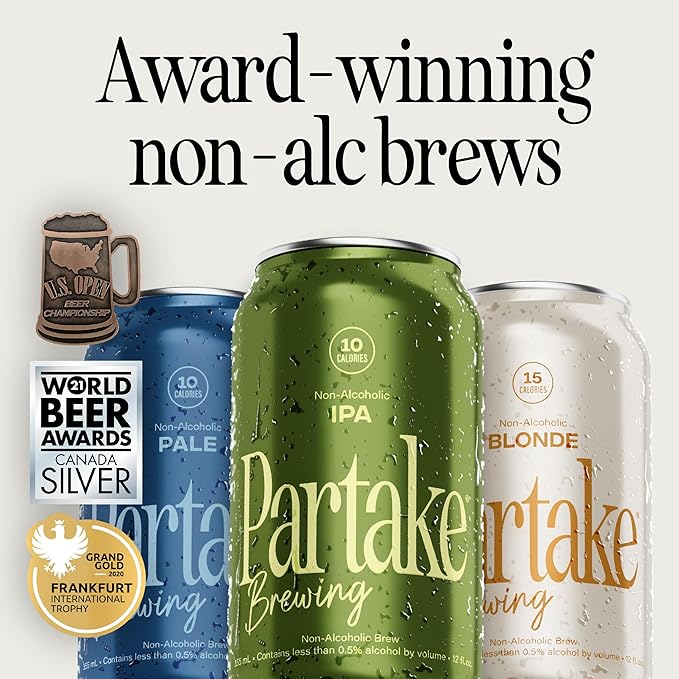 Partake Brewing Craft Non Alcoholic Beer IPA 24 Pack x 12 Fl Oz Cans - Low Calorie &amp Carb No Sugar All Natural Ingredients - Award-Winning Taste Non Alcoholic Beer Without the Empty Calories