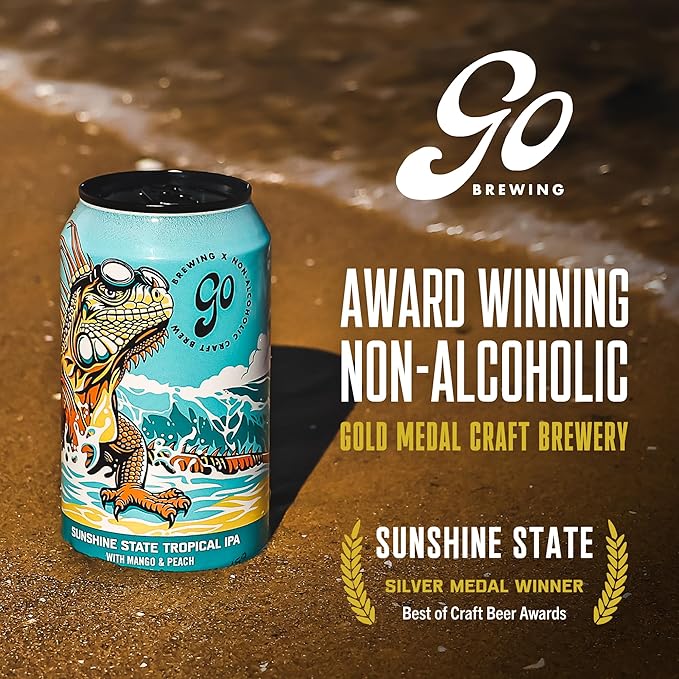 Go Brewing - Sunshine State Tropical IPA - Non-Alcoholic Craft Beer - Small Batch Low-Calorie Brew - Mango and Peach Flavor Profile - Bold and Smooth Finish - Ideal for Any Occasion (12 Oz 12 Cans)