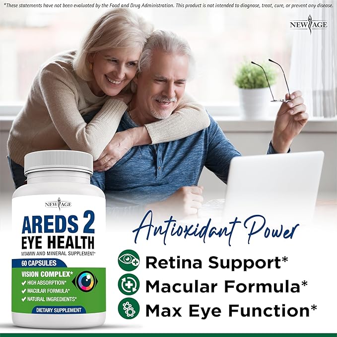 NEW AGE AREDS 2 Eye Vitamin Contains Bilberry 6000mg Lutein (32mg) Grape seed (6000 mg) Eyebright (1000 mg) and Zeaxanthin (8 mg) - 120 Count