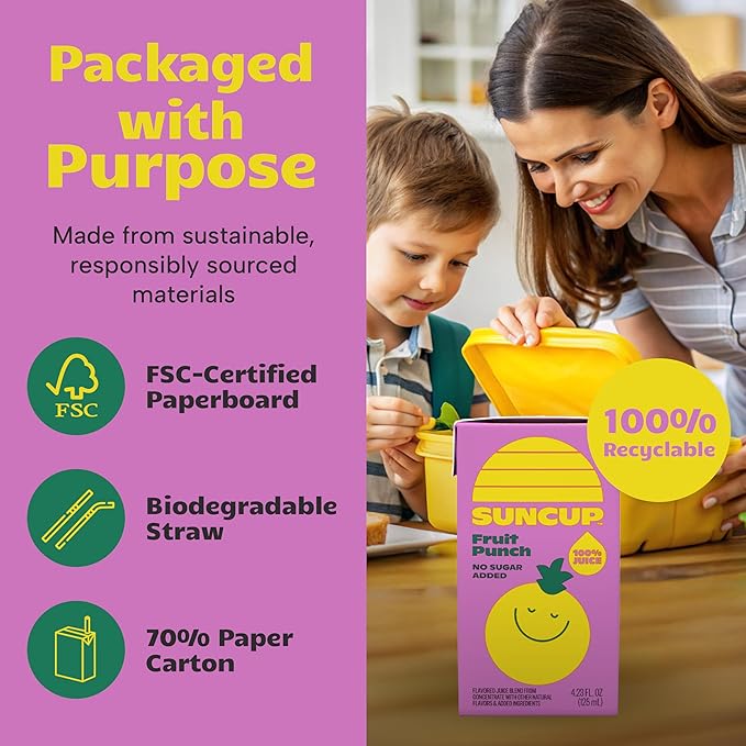 SunCup 100% Juice Boxes for Kids | No Added Sugar No Dyes No Preservatives | Trusted in Schools Across 49 States | Bulk Pack with Straw | 4.23 oz (40 Pack) Fruit Punch