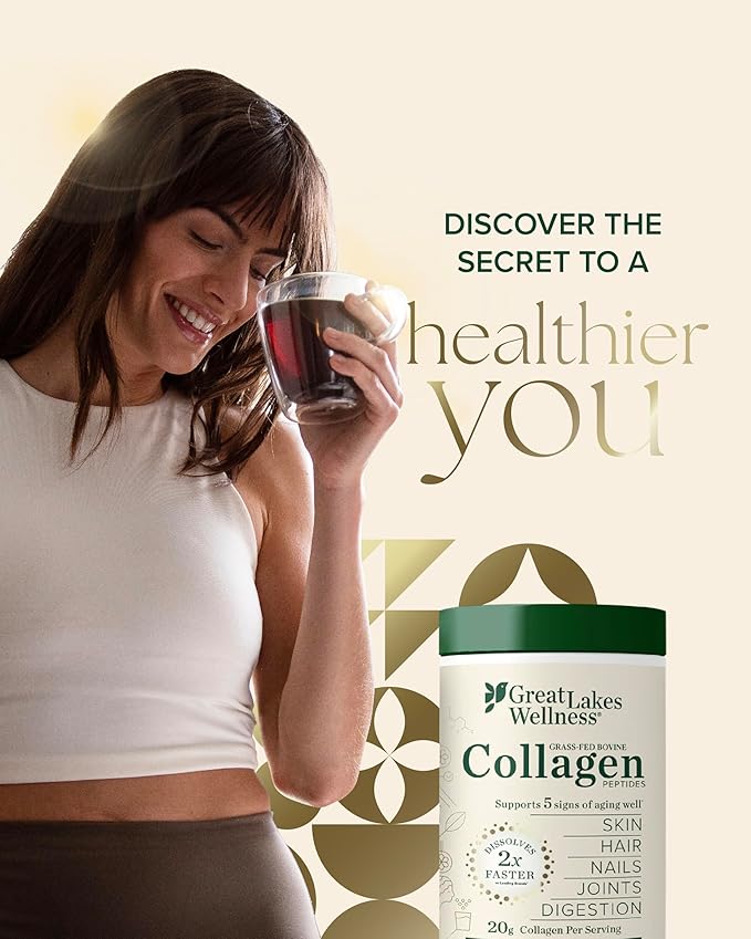Great Lakes Wellness Collagen Peptides Powder – Supports Skin Hair Nails Joints &amp Digestion – Hydrolyzed Quick Dissolve Non-GMO Keto &amp Kosher – Pure Collagen Protein (32 oz 45 Servings)