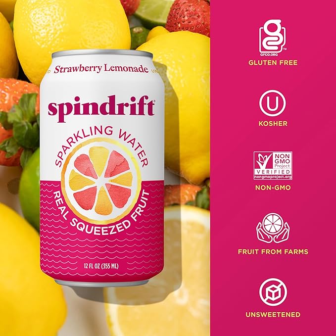 Spindrift Strawberry Lemonade Can 12 Ounce (Pack of 24)