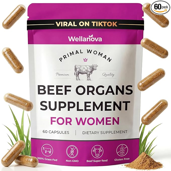 Primal Beef Organ Supplement for Women Grass-Fed Ancestral Superfood Supplement with Uterus &amp Liver for Hormone Balance &amp Queen Energy - 60 Day Supply