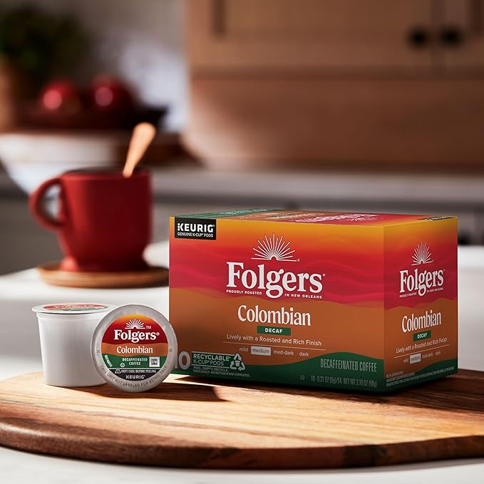 Folgers Colombian Decaf Coffee Medium Roast Keurig K-Cup pods 10 Count Box (Pack of 6)