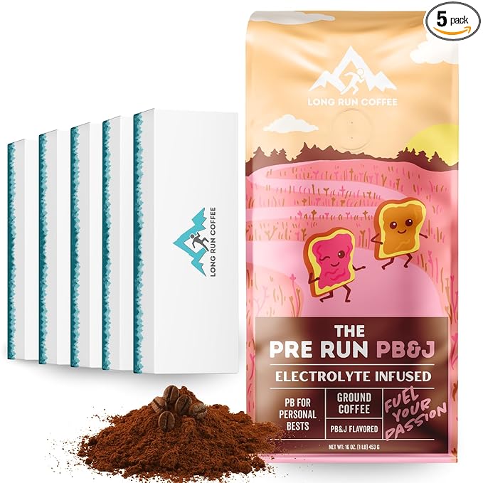 Long Run Coffee – Hydrating Coffee with Electrolytes – All Natural Energy + Hydration + Recovery for Athletes – Stomach Friendly Electrolyte Coffee for Runners (5 lb Peanut Butter &amp Jelly)