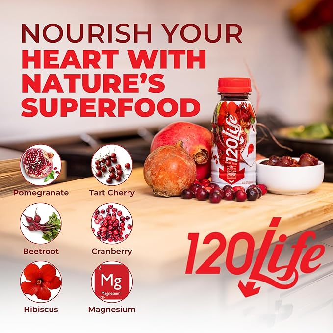 120/Life Blood Pressure Support Beet Root Juice Pomegranate Extract Cranberry Juice Tart Cherry Hibiscus and Magnesium (8 Fl Oz Pack of 14) - Gluten-Free &amp Vegan