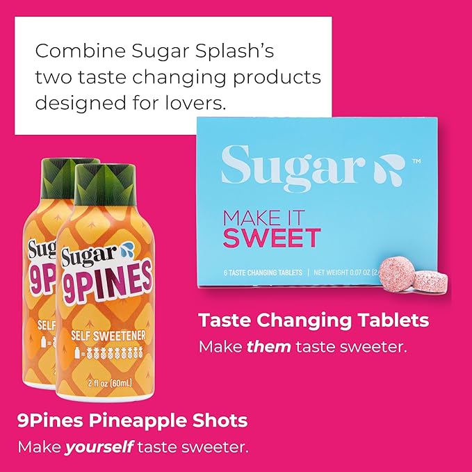 Sugar Splash Taste Sweeter Down There - 2 Taste Changing Tablets 2 9Pines Pineapple Shots &amp 1 DEEP Gag Suppressing Sucker Date Night Pack - Body Fluid Sweetener and Flavor Enhancer