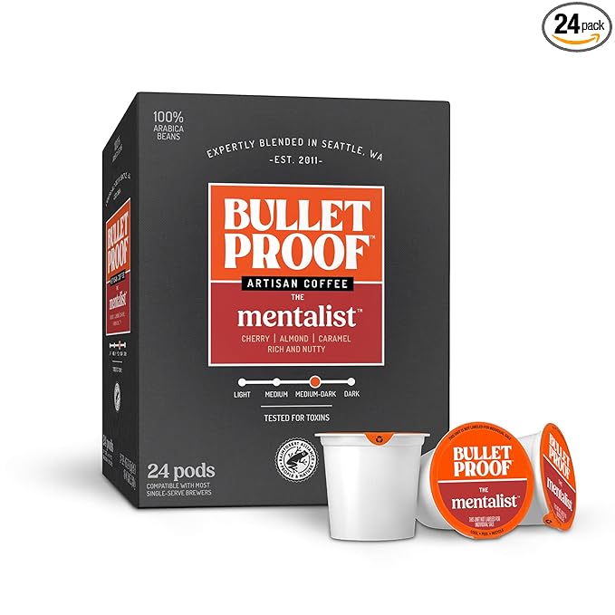 Bulletproof The Mentalist Medium-Dark Roast Single-Serve Pods 24 Count Clean Coffee Tested for Toxins