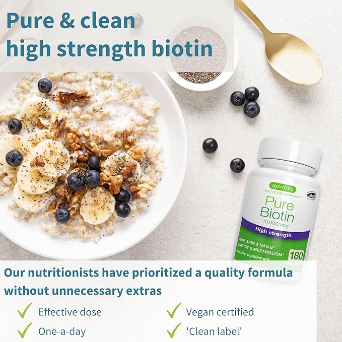 Vegan Collagen Protein Powder + Pure Biotin High Strength 10000mcg Vegan Bundle for Skin Hair &amp Nails by Igennus