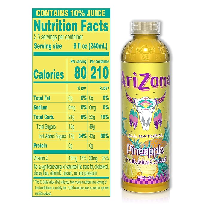AriZona Pineapple Fruit Juice Cocktail 20 Fl Oz (Pack of 12)
