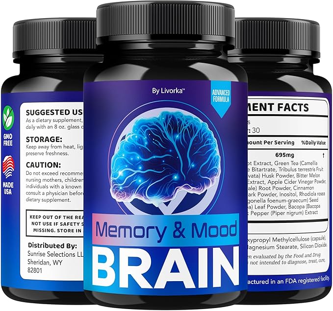 Memory Mood and Brain Capsules - Official Daily Support Brain Health Supplement Pills Advanced Formula Memory &amp Mood Brain &amp Memory Focus Reviews 60 Capsules for 1 Month