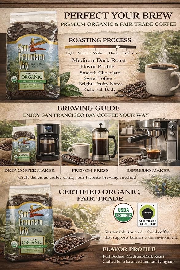 San Francisco Bay 100% Organic Coffee Rainforest Blend Whole Bean 3 Lbs