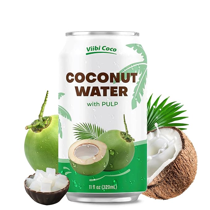 VIIBI Coconut Water with Pulp Low Calorie All-Natural Drink with Electrolytes NO added Sugar Smart Alternative to Coffee Soda and Sports Drinks - Gluten Free 11 Fl Oz (Pack of 24 Cans)