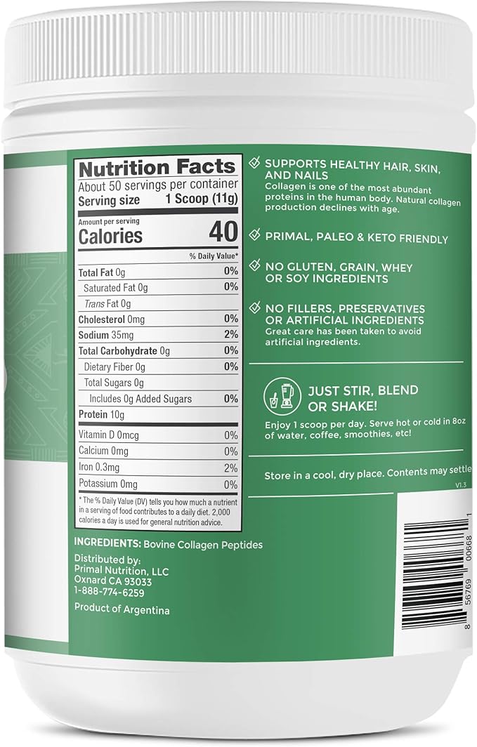 Primal Kitchen Collagen PeptidesUnflavored Collagen Powder1.2 Pounds(Pack of 2)