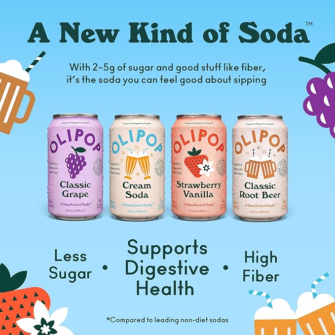OLIPOP Prebiotic Soda Pop Favorites Variety Pantry Pack Packed with Prebiotics Fiber and Botanicals Gluten Free GMO Free 12oz (12-Cans)