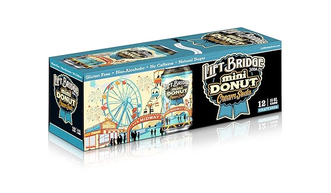 Lift Bridge Mini Donut Cream Soda Real Cane Sugar Craft Soda Gluten-Free Caffeine-free Vegan 12-Pack 16 oz Cans