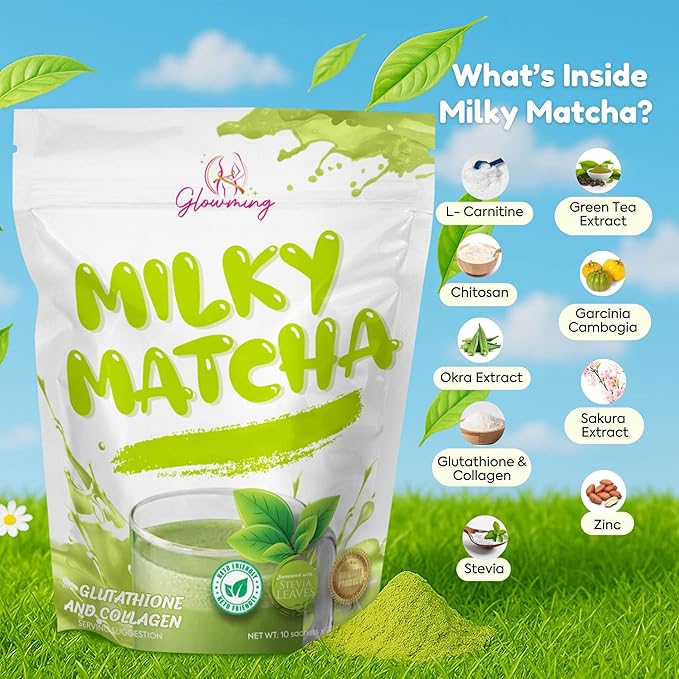 Glowming Milky Matcha Glutathione and Collagen Drink 10 Sachets x 20g