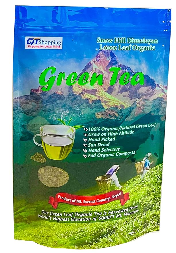 Snow Hill Himalayan Organic Green Tea Leaves of Himalayas Nepal -100% Natural Sun Dried Green Tea POWERFUL ANTI-OXIDANTS Brew Hot Tea Iced Tea or Kombucha Tea Loose Leaf Green Tea