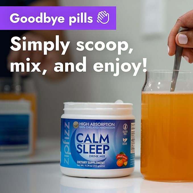 Zipfizz Nightly Calm &amp Sleep Supplement Powder Peach Mango 12.3 oz (30-60 Servings) | Natural Sleep Aid For Kids &amp Adults | Contains Magnesium Melatonin L-Theanine | Relaxation &amp Mood