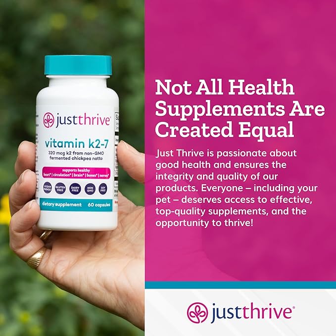 Just Thrive Vitamin K2-7 - Bone Brain and Heart Health K2 Vitamin Supplement 60 Capsules