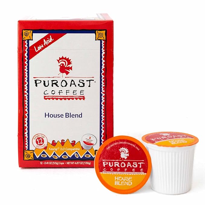 Puroast Low Acid Coffee Pods – House Blend Medium Roast &amp Decaf House Blend Medium Roast – Single Serve Pods – Keurig Compatible – Low Acid Certified – High Antioxidants – GERD Friendly – 2 Pack 1