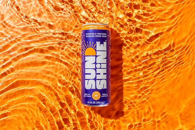 Sunshine Sparkling Energy Drink Clementine Twist with Daily Essential Vitamins 360mg of Electrolytes 70mg of Natural Caffeine 12 Fl Oz (Pack of 12)