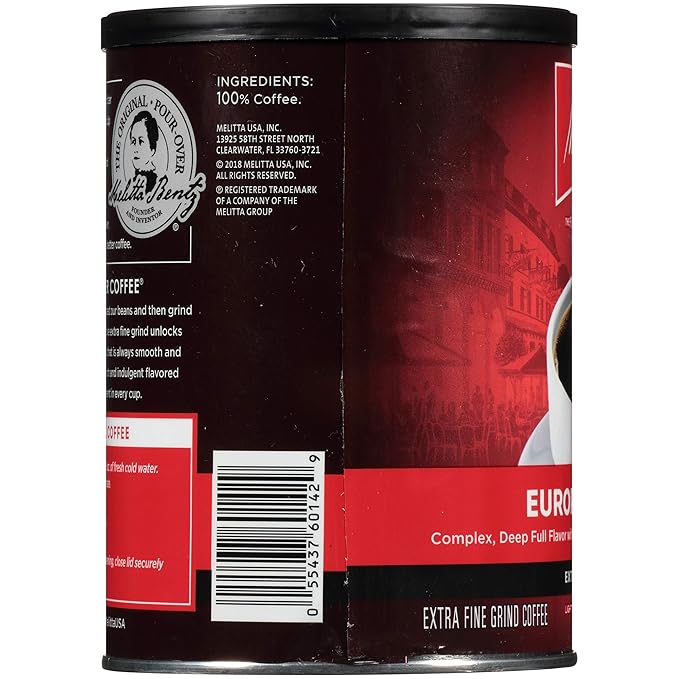 Melitta European Roast Coffee Extra Dark Roast Extra Fine Grind 10.5 Ounce can (Pack of 6)
