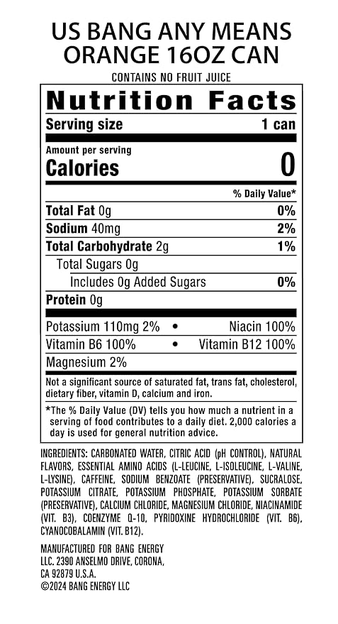Bang Energy Any Means Orange Sugar-Free Energy Drink 16-Ounce | Pack of 12