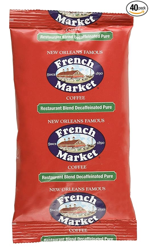 French Market Decaf Medium Roast Pure Blend Coffee 2 Ounce -- 40 per case.