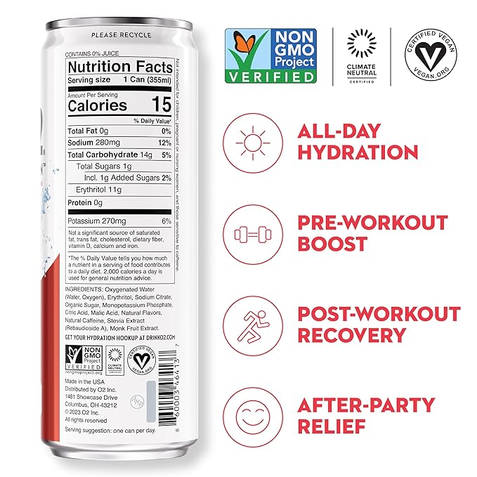 O2 Grapefruit Ginger Post Workout Recovery Drink - Caffeinated Electrolyte Drink for Daily Hydration