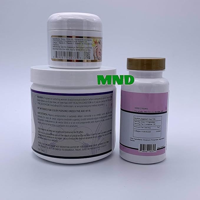 BIO HYDROLIZED Collagen Plus Vitamin C Powder Healthy Hair Pills Elastin Cream