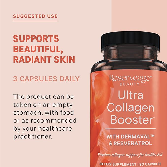 Reserveage Nutrition Ultra Collagen Booster Skin Supplement Supports Healthy Collagen Production 90 Capsules