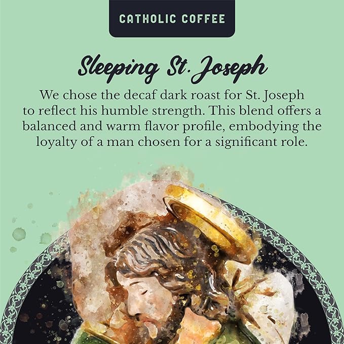 Catholic Coffee Sleeping St. Joseph Decaf Dark Roast Ground Coffee &amp Tumbler Gift Set – 12oz Bag Christmas Gift for Coffee Lovers Catholic Holiday Box