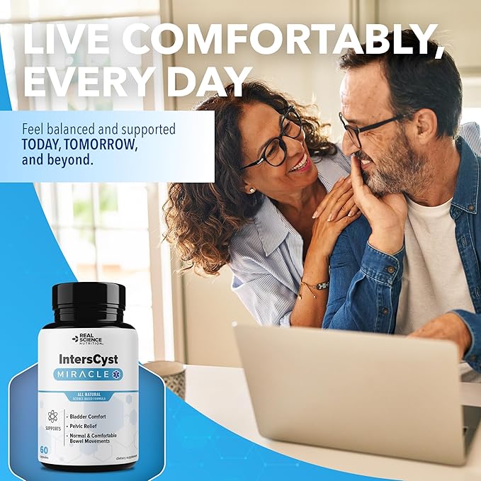 Real Science IntersCyst Miracle – All Natural Supplement for Interstitial Cystitis Relief and Constipation with Vitamins C D B12 &amp K + Nitric Oxide Support – Bladder &amp Kidney Health Support