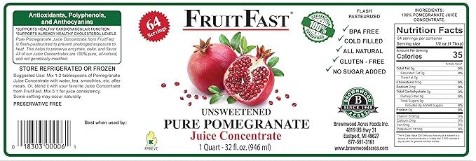 Pomegranate Juice Concentrate by FruitFast - (32 FL OZ) Unsweetened 65 Brix Pure Concentrated Juice - 100% Pomegranate Extract - No Additives or Fillers!