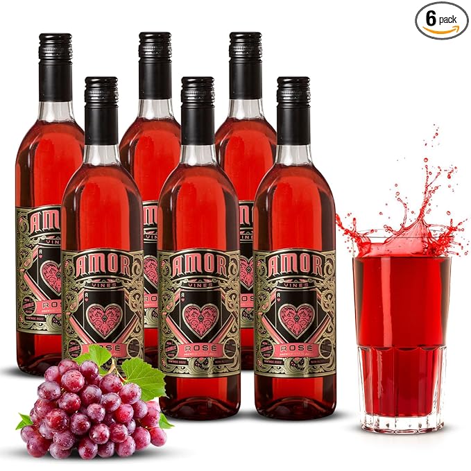 Amor Vines: Rosé Grape Juice – 100% Pure Non-Alcoholic No Water Added Preservative-Free – 750ml Glass Bottles (Pack of 6)