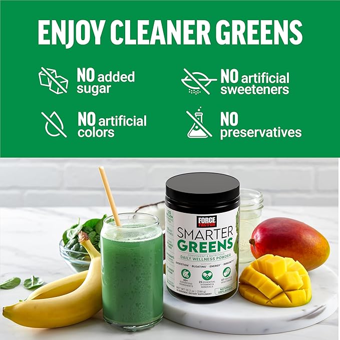 Force Factor Smarter Greens Daily Wellness Powder 3-Pack to Support Energy Immunity &amp Digestion Greens Powder Superfood Powder with Vitamins Minerals &amp Probiotics Unflavored 90 Servings