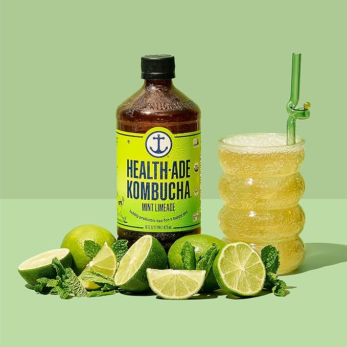 Health-Ade Kombucha Tea Organic Drink Fermented Tea with Living Probiotics Detoxifying Acids Supports Gut Health Non-GMO Vegan Gluten Free 12 Pack (16 Fl Oz Bottles) Mint Limeade