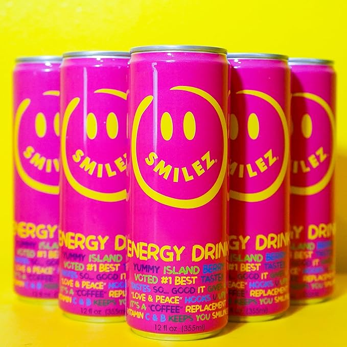Smilez Energy Drink Island Berry 12 Fl Oz Cans (Pack of 12)