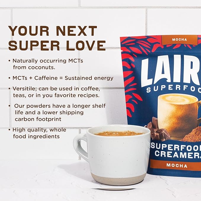 Laird Superfood Non-Dairy Coffee Creamer Mocha Shelf-Stable Superfood Non-Dairy Powder Creamer Gluten Free Non-GMO Vegan 16 oz. Bag Pack of 1