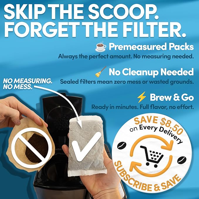 100% Colombian Dark Roast Ground Coffee in Filter Packs | Low Acid Mold Free Premeasured Pouches | Bulk Packets | Gourmet Powder Bags for 10–12 Cup Drip Maker | Highest Rated Individual Coffee